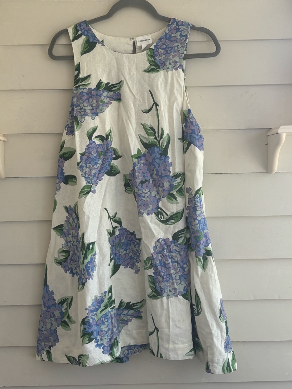 Forcynthia Linen Blend Hydrangea Floral Sleeveless Mini Dress Women’s Size L